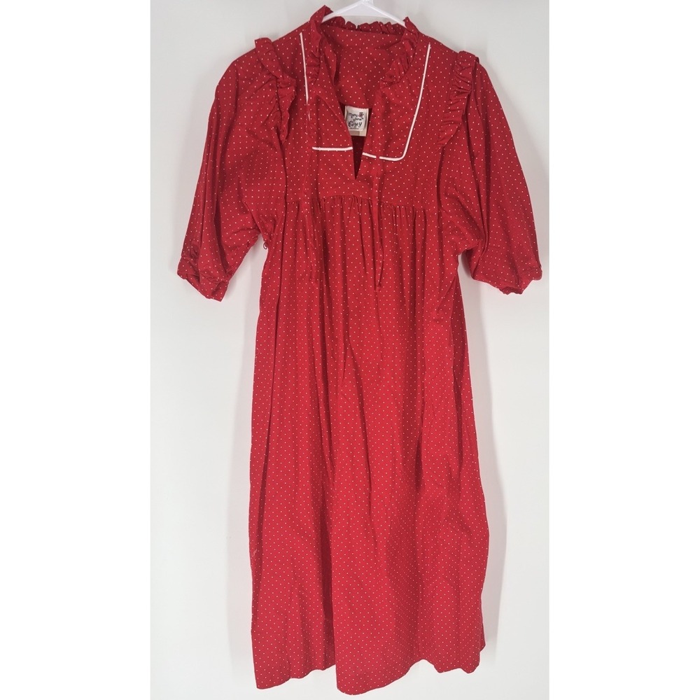 Vtg 70s Mary Jane By‎ Corey Red Polkadot Prairie Midi Dress Sz 16 Ruffle Cottage